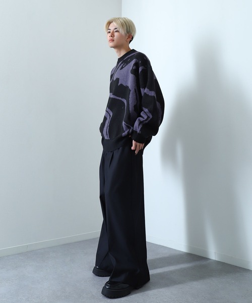 NILWAY（ニルウェイ）の「マーブル バタフライ ダブルジャガードニット（ニット/セーター・メンズ・グレー系/グレー/ブラック/ブラック系・LARGE/MEDIUM）」の8枚目の写真