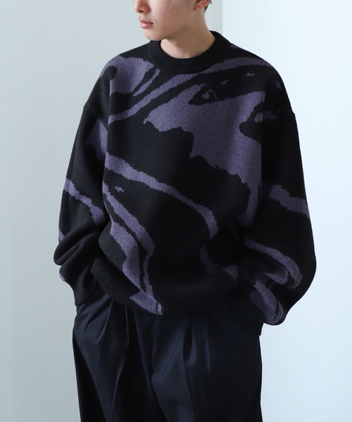 NILWAY（ニルウェイ）の「マーブル バタフライ ダブルジャガードニット（ニット/セーター・メンズ・グレー系/グレー/ブラック/ブラック系・LARGE/MEDIUM）」の5枚目の写真