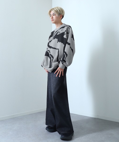 NILWAY（ニルウェイ）の「マーブル バタフライ ダブルジャガードニット（ニット/セーター・メンズ・グレー系/グレー/ブラック/ブラック系・LARGE/MEDIUM）」の16枚目の写真