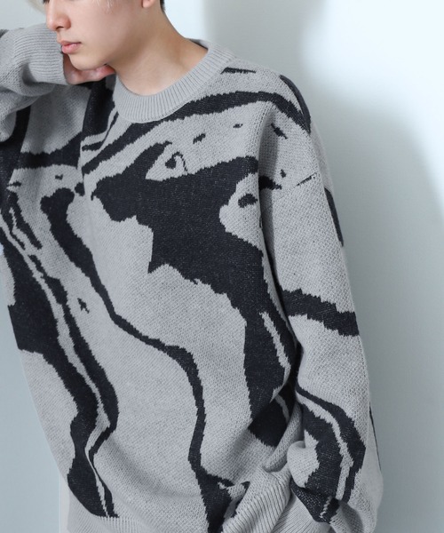 NILWAY（ニルウェイ）の「マーブル バタフライ ダブルジャガードニット（ニット/セーター・メンズ・グレー系/グレー/ブラック/ブラック系・LARGE/MEDIUM）」の14枚目の写真