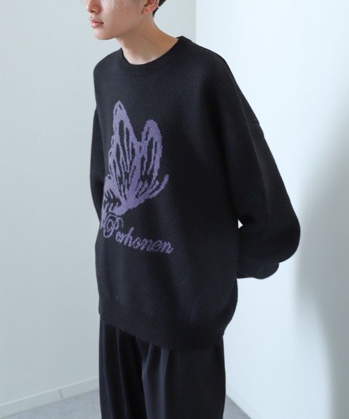 NILWAY（ニルウェイ）の「マーブル バタフライ ダブルジャガードニット（ニット/セーター・メンズ・グレー系/グレー/ブラック/ブラック系・LARGE/MEDIUM）」の11枚目の写真