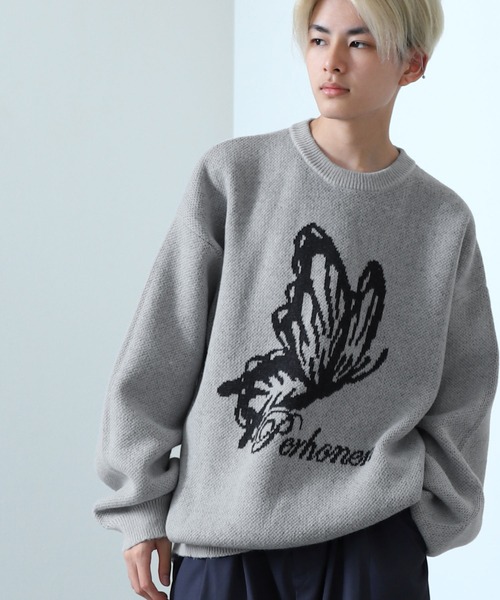 NILWAY（ニルウェイ）の「マーブル バタフライ ダブルジャガードニット（ニット/セーター・メンズ・グレー系/グレー/ブラック/ブラック系・LARGE/MEDIUM）」の18枚目の写真