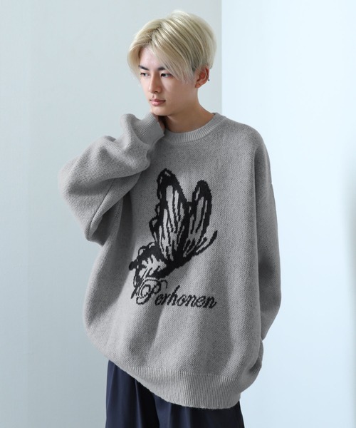 NILWAY（ニルウェイ）の「マーブル バタフライ ダブルジャガードニット（ニット/セーター・メンズ・グレー系/グレー/ブラック/ブラック系・LARGE/MEDIUM）」の19枚目の写真