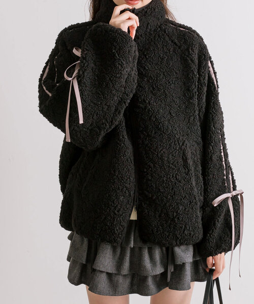 SNSで話題の！】袖リボンボアブルゾン（ブルゾン）｜OLIVE des