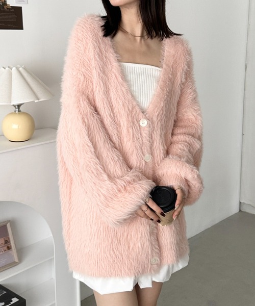 CLEA（クレア）の「シャギーニットカーディガン（カーディガン/ボレロ・レディース・アイボリー/イエロー/ピンク/グレー・FREE）」の4枚目の写真