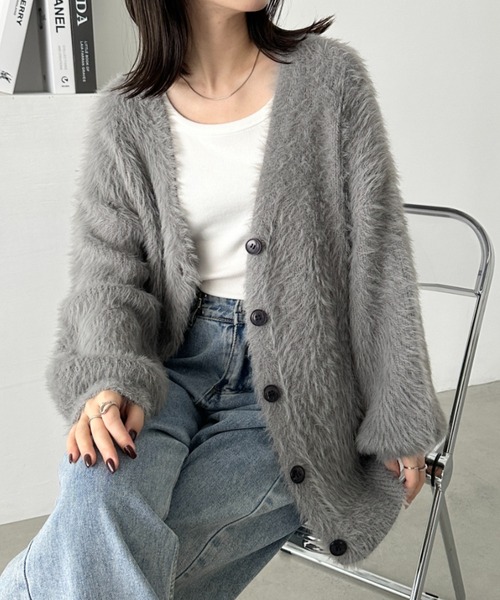 CLEA（クレア）の「シャギーニットカーディガン（カーディガン/ボレロ・レディース・アイボリー/イエロー/ピンク/グレー・FREE）」の13枚目の写真