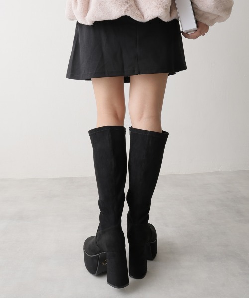 DEMETER（デメテル）の「【新色追加】厚底 太ヒール スクエアトゥ ストレッチ ロングブーツ（ブーツ・レディース・ブラック/ブラック系その他/アイボリー・S/M/L/LL）」の18枚目の写真