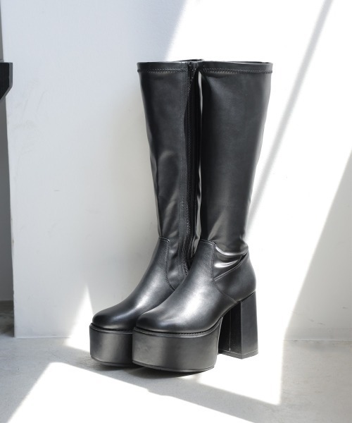 DEMETER（デメテル）の「【新色追加】厚底 太ヒール スクエアトゥ ストレッチ ロングブーツ（ブーツ・レディース・ブラック/ブラック系その他/アイボリー・S/M/L/LL）」の20枚目の写真