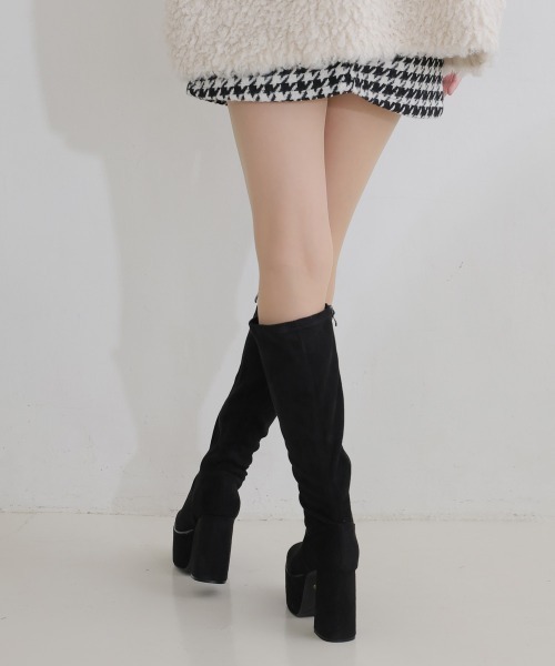 DEMETER（デメテル）の「【新色追加】厚底 太ヒール スクエアトゥ ストレッチ ロングブーツ（ブーツ・レディース・ブラック/ブラック系その他/アイボリー・S/M/L/LL）」の6枚目の写真