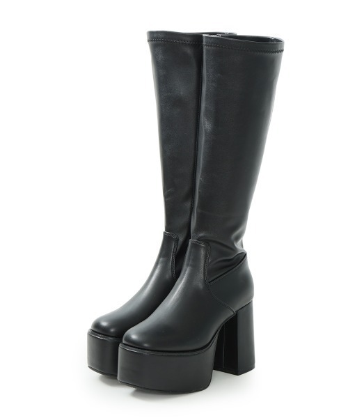 DEMETER（デメテル）の「【新色追加】厚底 太ヒール スクエアトゥ ストレッチ ロングブーツ（ブーツ・レディース・ブラック/ブラック系その他/アイボリー・S/M/L/LL）」の12枚目の写真