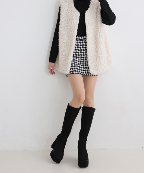 DEMETER（デメテル）の「【新色追加】厚底 太ヒール スクエアトゥ ストレッチ ロングブーツ（ブーツ・レディース・ブラック/ブラック系その他/アイボリー・S/M/L/LL）」の7枚目の写真