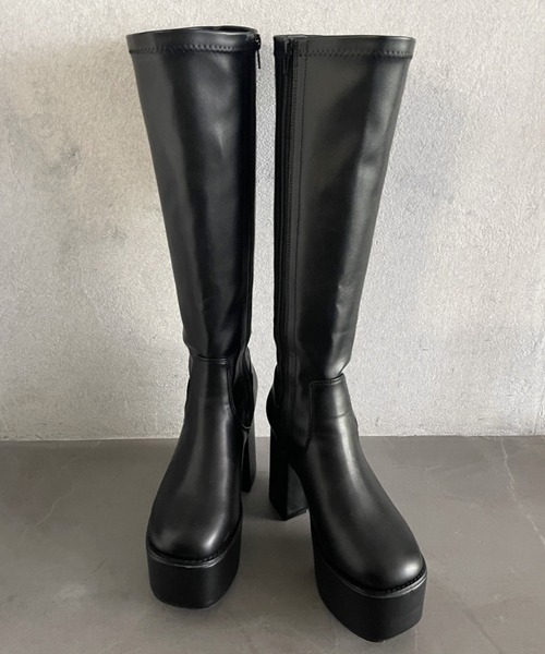 DEMETER（デメテル）の「【新色追加】厚底 太ヒール スクエアトゥ ストレッチ ロングブーツ（ブーツ・レディース・ブラック/ブラック系その他/アイボリー・S/M/L/LL）」の8枚目の写真