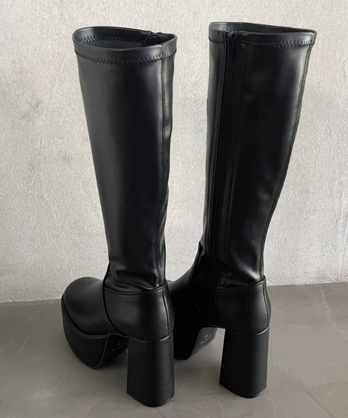 DEMETER（デメテル）の「【新色追加】厚底 太ヒール スクエアトゥ ストレッチ ロングブーツ（ブーツ・レディース・ブラック/ブラック系その他/アイボリー・S/M/L/LL）」の10枚目の写真