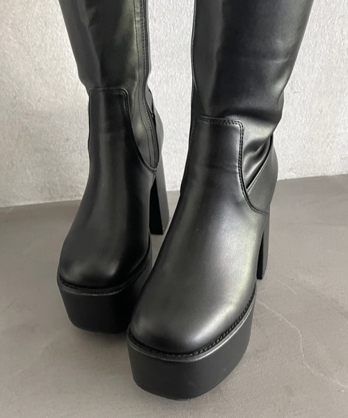 DEMETER（デメテル）の「【新色追加】厚底 太ヒール スクエアトゥ ストレッチ ロングブーツ（ブーツ・レディース・ブラック/ブラック系その他/アイボリー・S/M/L/LL）」の11枚目の写真