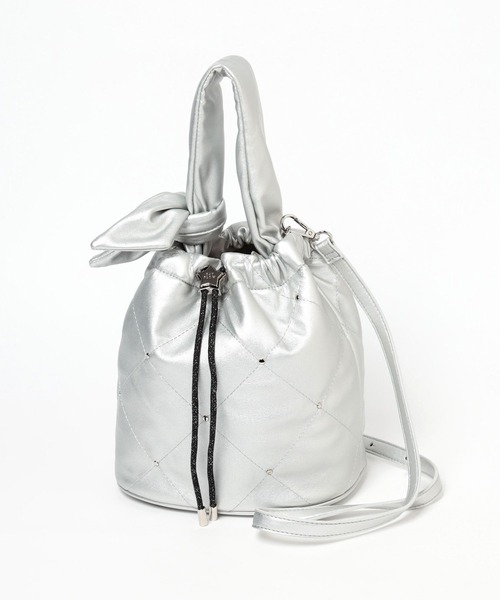 BAYFLOW（ベイフロー）の「[500mlペットボトルも入る]スタッズリボン巾着（ショルダーバッグ・レディース・ブラック/シルバー・FREE）」の8枚目の写真