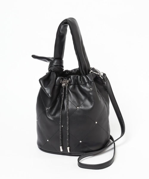 BAYFLOW（ベイフロー）の「[500mlペットボトルも入る]スタッズリボン巾着（ショルダーバッグ・レディース・ブラック/シルバー・FREE）」の9枚目の写真