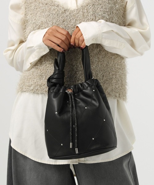 BAYFLOW（ベイフロー）の「[500mlペットボトルも入る]スタッズリボン巾着（ショルダーバッグ・レディース・ブラック/シルバー・FREE）」の7枚目の写真