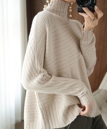ランダム切り替えリブハイネックプルオーバー