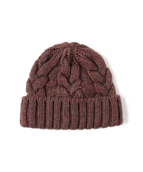 GRILLO（グリーロ）の「【別注】GRILLO / ケーブル ワッチキャップ（ニットキャップ/ビーニー・メンズ・ワイン/オフホワイト・ONE SIZE）」の2枚目の写真