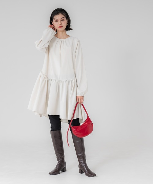 セール】バックリボン ギャザーフレアチュニック（ワンピース）｜coca