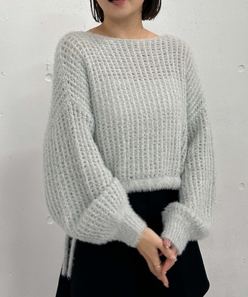 archives（アルシーヴ）の「ラメフェザーメッシュドロストニット（ニット/セーター・レディース・グレー/アイボリー/ブルー/ピンク・MEDIUM）」の3枚目の写真