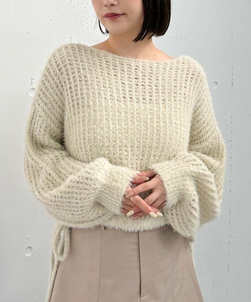 archives（アルシーヴ）の「ラメフェザーメッシュドロストニット（ニット/セーター・レディース・グレー/アイボリー/ブルー/ピンク・MEDIUM）」の2枚目の写真