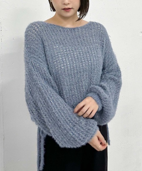 archives（アルシーヴ）の「ラメフェザーメッシュドロストニット（ニット/セーター・レディース・グレー/アイボリー/ブルー/ピンク・MEDIUM）」の13枚目の写真