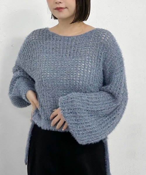 archives（アルシーヴ）の「ラメフェザーメッシュドロストニット（ニット/セーター・レディース・グレー/アイボリー/ブルー/ピンク・MEDIUM）」の14枚目の写真