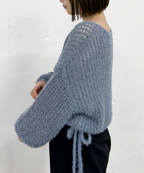 archives（アルシーヴ）の「ラメフェザーメッシュドロストニット（ニット/セーター・レディース・グレー/アイボリー/ブルー/ピンク・MEDIUM）」の15枚目の写真