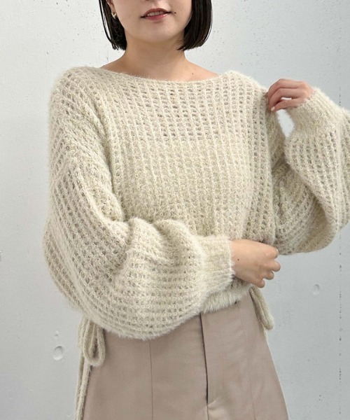 archives（アルシーヴ）の「ラメフェザーメッシュドロストニット（ニット/セーター・レディース・グレー/アイボリー/ブルー/ピンク・MEDIUM）」の19枚目の写真