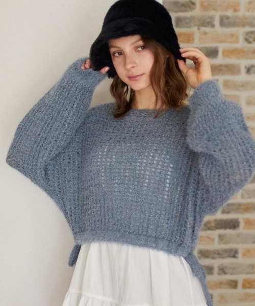 archives（アルシーヴ）の「ラメフェザーメッシュドロストニット（ニット/セーター・レディース・グレー/アイボリー/ブルー/ピンク・MEDIUM）」の5枚目の写真