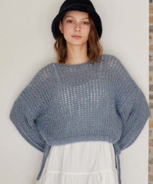 archives（アルシーヴ）の「ラメフェザーメッシュドロストニット（ニット/セーター・レディース・グレー/アイボリー/ブルー/ピンク・MEDIUM）」の6枚目の写真