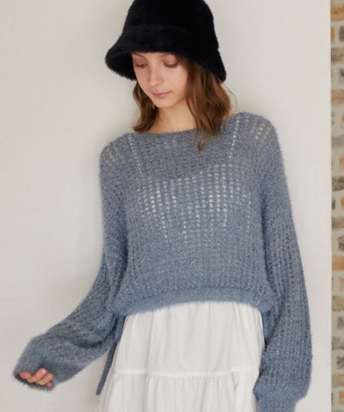 archives（アルシーヴ）の「ラメフェザーメッシュドロストニット（ニット/セーター・レディース・グレー/アイボリー/ブルー/ピンク・MEDIUM）」の7枚目の写真