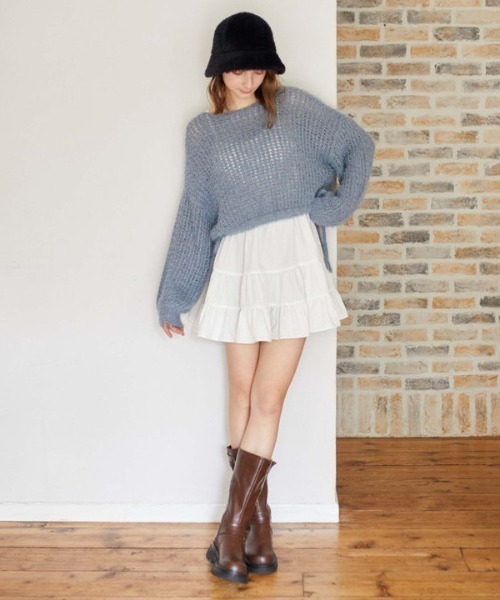 archives（アルシーヴ）の「ラメフェザーメッシュドロストニット（ニット/セーター・レディース・グレー/アイボリー/ブルー/ピンク・MEDIUM）」の9枚目の写真