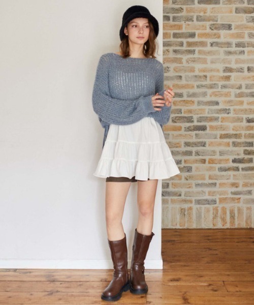 archives（アルシーヴ）の「ラメフェザーメッシュドロストニット（ニット/セーター・レディース・グレー/アイボリー/ブルー/ピンク・MEDIUM）」の10枚目の写真