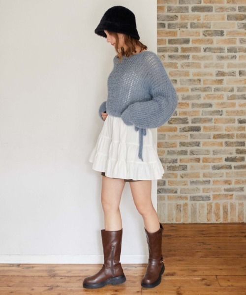 archives（アルシーヴ）の「ラメフェザーメッシュドロストニット（ニット/セーター・レディース・グレー/アイボリー/ブルー/ピンク・MEDIUM）」の11枚目の写真