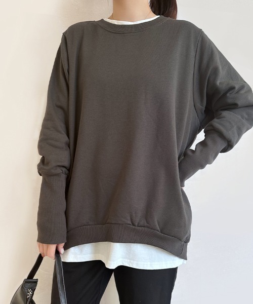 Doux Belle（ドゥーベル）の「ラウンドネックトップス（Tシャツ/カットソー・レディース・グレー/チャコールグレー/カーキ/ブラック/ライトベージュ/ライトグレー/ブラウン/ホワイト/ベージュ/ネイビー・MEDIUM）」の4枚目の写真