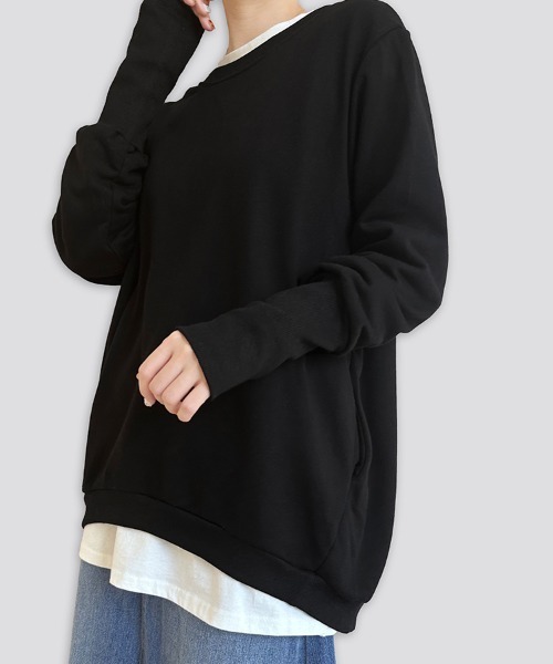 Doux Belle（ドゥーベル）の「ラウンドネックトップス（Tシャツ/カットソー・レディース・グレー/チャコールグレー/カーキ/ブラック/ライトベージュ/ライトグレー/ブラウン/ホワイト/ベージュ/ネイビー・MEDIUM）」の3枚目の写真