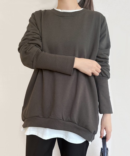 Doux Belle（ドゥーベル）の「ラウンドネックトップス（Tシャツ/カットソー・レディース・グレー/チャコールグレー/カーキ/ブラック/ライトベージュ/ライトグレー/ブラウン/ホワイト/ベージュ/ネイビー・MEDIUM）」の14枚目の写真