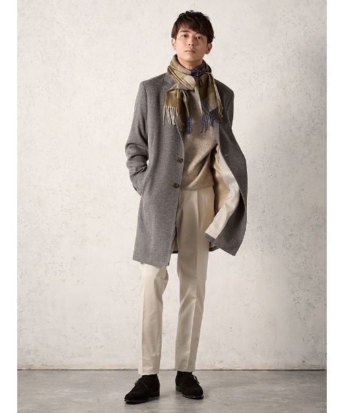 Perfect Suit FActory(パーフェクトスーツファクトリー)の「インポート【V.FRASS(ヴィフラース)】チェック柄マフラー ブラウン/カーキ(マフラー・メンズ・カーキ/ダークブラウン・FREE)」の4枚目の写真