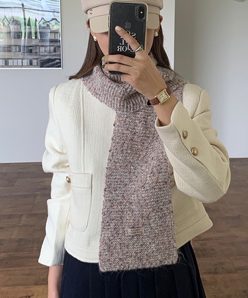 VitaFelice（ヴィータフェリーチェ）の「ミックスヤーンデザイン　バルキーストールニットマフラー（マフラー・レディース・アイボリー/グレー/ブラウン/グリーン/レッド/ネイビー/イエロー・FREE）」の3枚目の写真