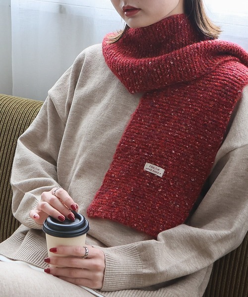 VitaFelice（ヴィータフェリーチェ）の「ミックスヤーンデザイン　バルキーストールニットマフラー（マフラー・レディース・アイボリー/グレー/ブラウン/グリーン/レッド/ネイビー/イエロー・FREE）」の21枚目の写真