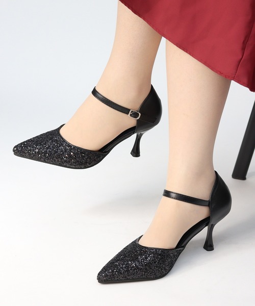 LibertyDoll(リバティードール)の「LIBERTYDOLL/グリッター ポインテッドトゥ セパレート アンクルストラップパンプス 7.5cmヒール(1210)(パンプス・レディース・ブラック/シルバー/ゴールド・S/M/L/LL/3L/SS)」の8枚目の写真