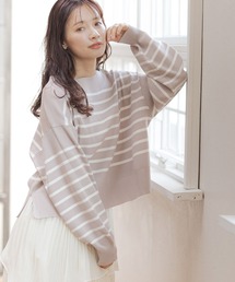 mysty woman | ボーダーボートネックプルオーバー 288615(ニット/セーター)