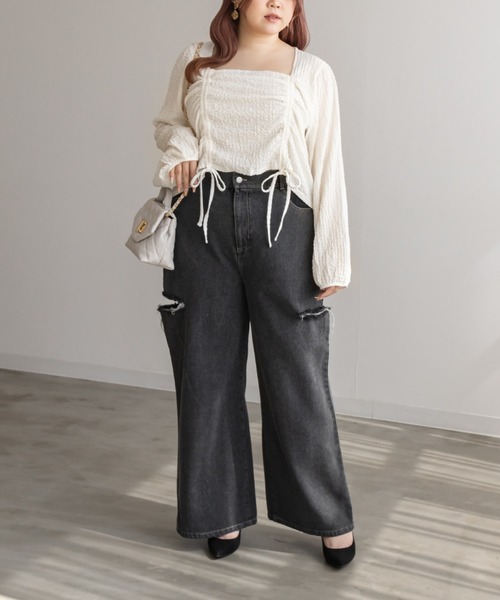 CLETTE(クレット)の「スクエアネックシャーリングプルオーバー(Tシャツ/カットソー・レディース・ブラック/アイボリー・4L/3L/LL)」の12枚目の写真