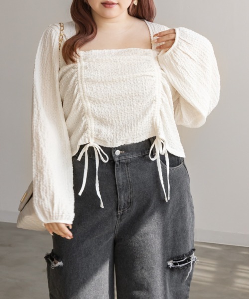 CLETTE(クレット)の「スクエアネックシャーリングプルオーバー(Tシャツ/カットソー・レディース・ブラック/アイボリー・4L/3L/LL)」の9枚目の写真