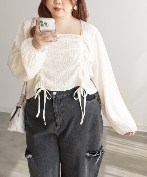 CLETTE(クレット)の「スクエアネックシャーリングプルオーバー(Tシャツ/カットソー・レディース・ブラック/アイボリー・4L/3L/LL)」の10枚目の写真