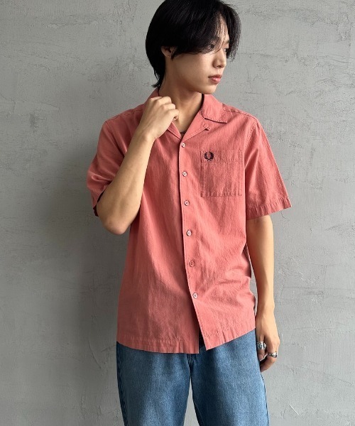 ブラウス シャツ 「FRED PERRY/フレッドペリー」 クレープコットン ショートスリーブオープンカラーシャツ レディース メンズ FRED PERRY ブラウス シャツ 「FRED PERRY/フレッドペリー