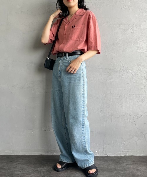 FRED PERRY（フレッドペリー）の「[FRED PERRY/フレッドペリー] クレープコットン ショートスリーブオープンカラーシャツ（シャツ/ブラウス・レディース・ネイビー/サックスブルー/ピンク・S/M/L）」の7枚目の写真