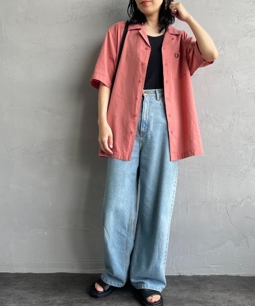 FRED PERRY（フレッドペリー）の「[FRED PERRY/フレッドペリー] クレープコットン ショートスリーブオープンカラーシャツ（シャツ/ブラウス・レディース・ネイビー/サックスブルー/ピンク・S/M/L）」の11枚目の写真